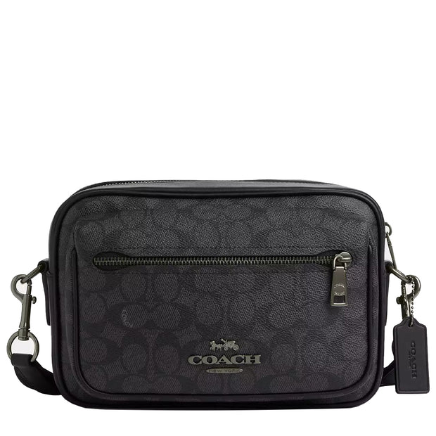 Front View of Coach Elias Crossbody Bag In Signature Canvas - Charcoal/ Black CZ401