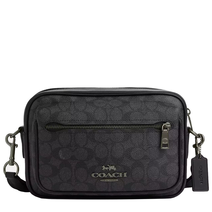 Front View of Coach Elias Crossbody Bag In Signature Canvas - Charcoal/ Black CZ401