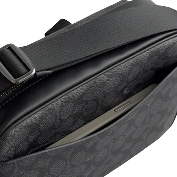 Closeup of Back View of Coach Elias Crossbody Bag In Signature Canvas - Charcoal/ Black CZ401