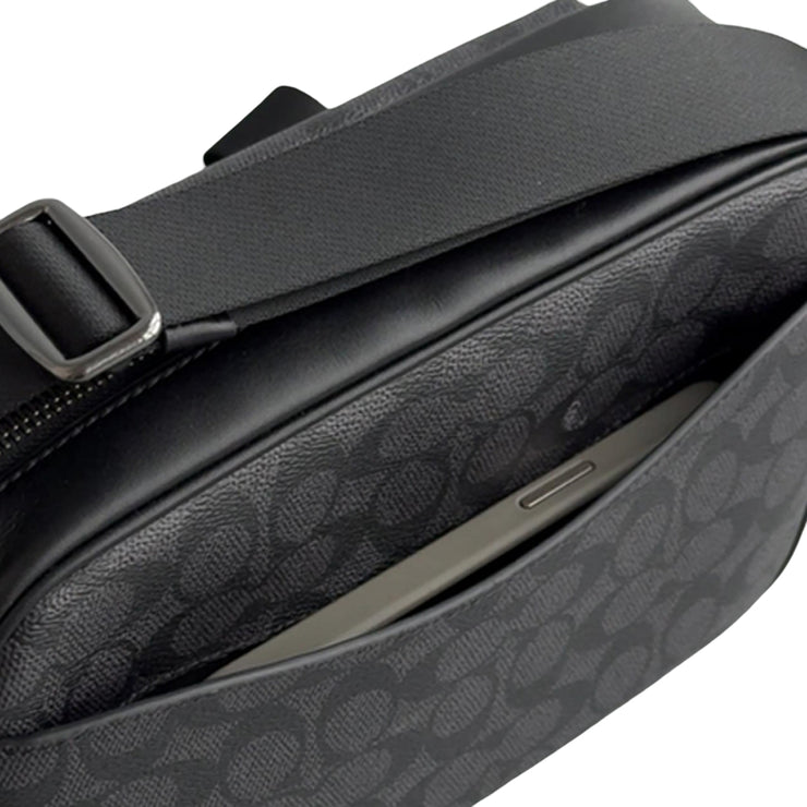 Closeup of Back View of Coach Elias Crossbody Bag In Signature Canvas - Charcoal/ Black CZ401