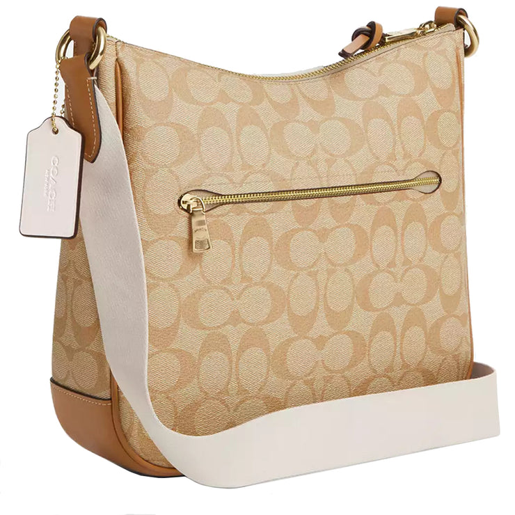 Coach Ellie File Bag In Signature Canvas With Stripe in Light Khaki/ Chalk Lt Saddle CR124