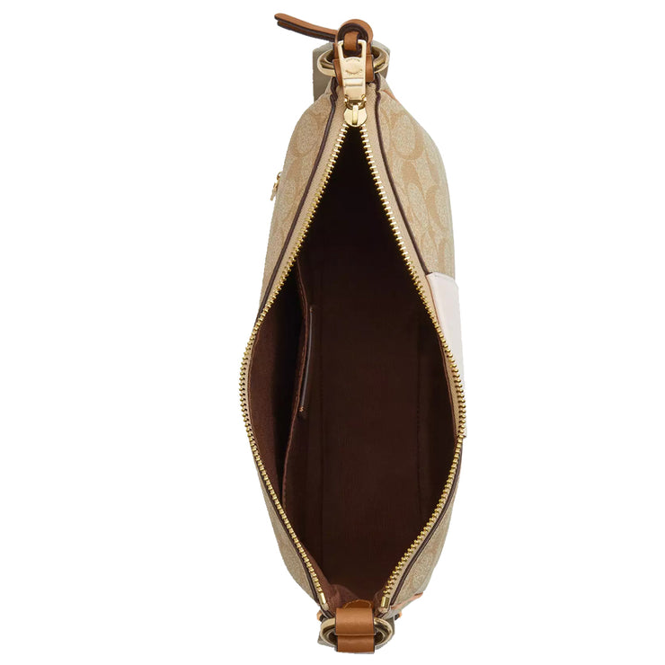 Coach Ellie File Bag In Signature Canvas With Stripe in Light Khaki/ Chalk Lt Saddle CR124
