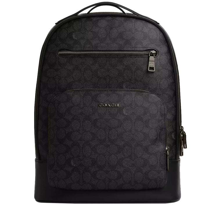 Front view of Coach Ethan Backpack Bag In Signature Canvas - Charcoal/ Black CY832