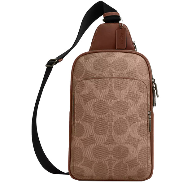 Front View of Coach Ethan Pack Bag In Signature Canvas - Tan/ Vintage Brown CBI71