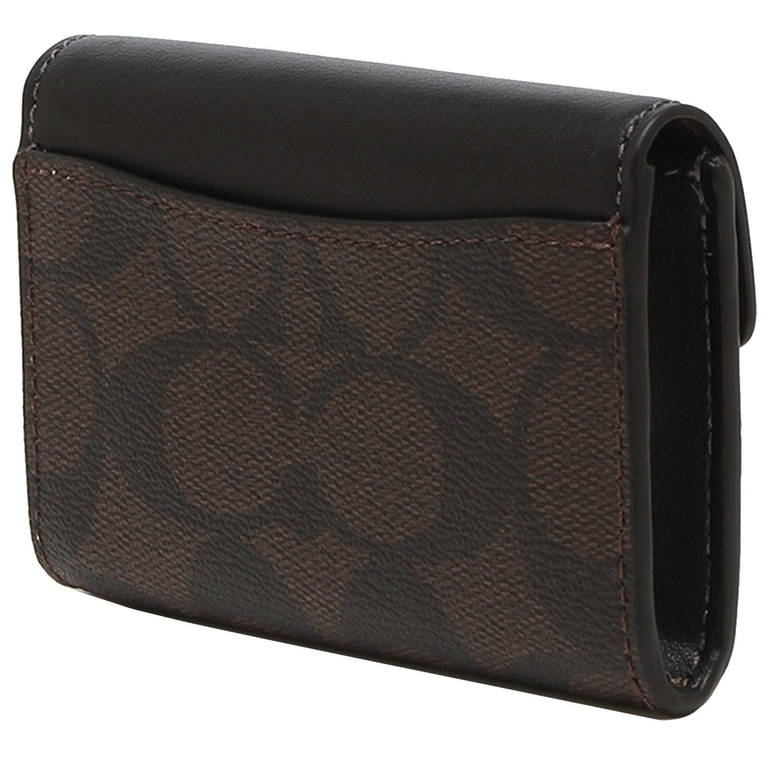 Coach Flap Card Case In Signature Canvas in Brown/ Black