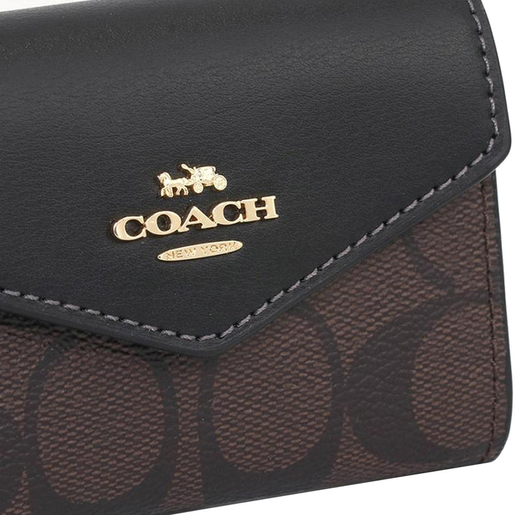 Coach Flap Card Case In Signature Canvas in Brown/ Black CH202