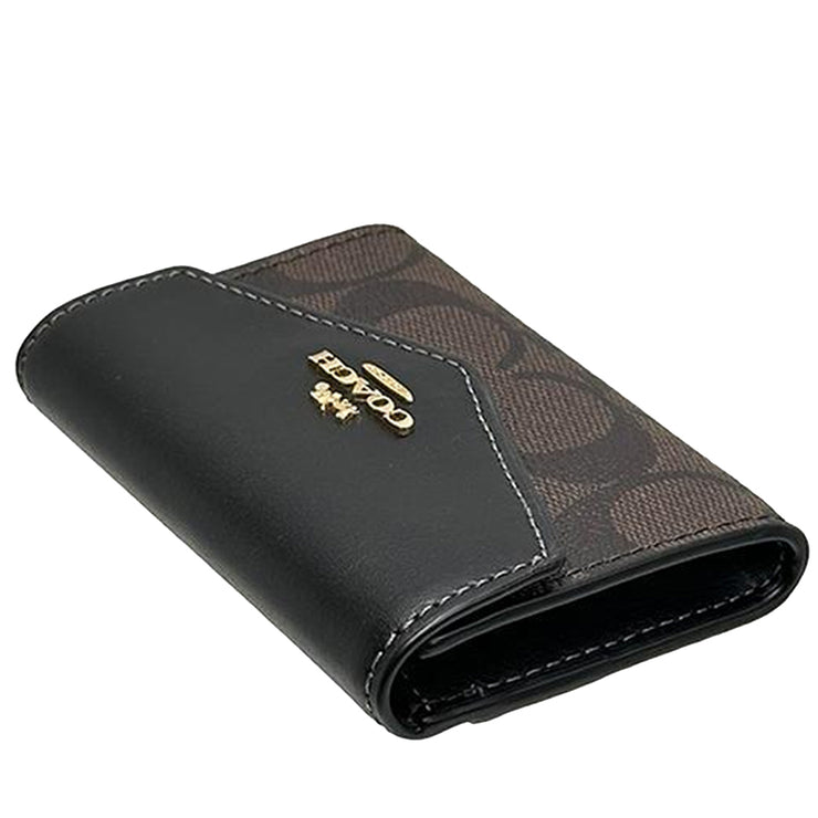 Coach Flap Card Case In Signature Canvas in Brown/ Black CH202