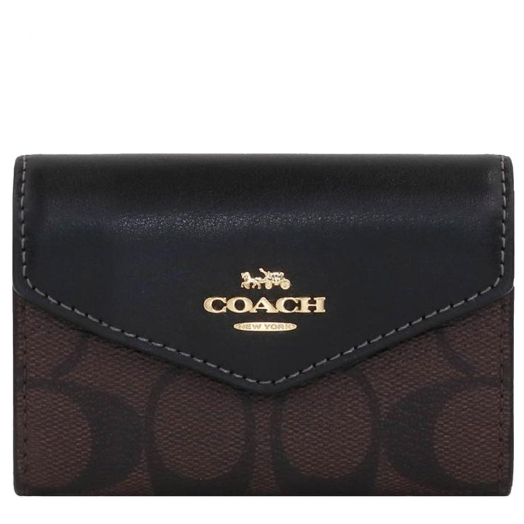 Coach Flap Card Case In Signature Canvas in Brown/ Black CH202