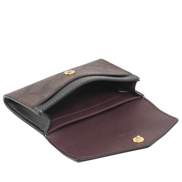 Coach Flap Card Case In Signature Canvas in Brown/ Black CH202