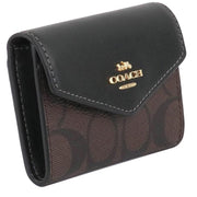 Coach Flap Card Case In Signature Canvas in Brown/ Black CH202