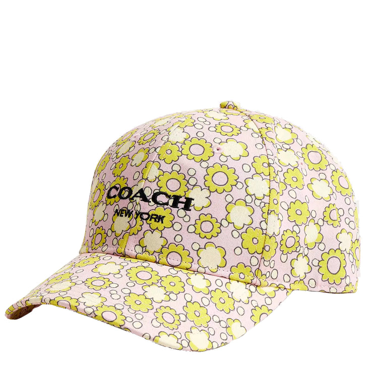 Front View of Coach Floral Print Baseball Hat in Lime CBO67