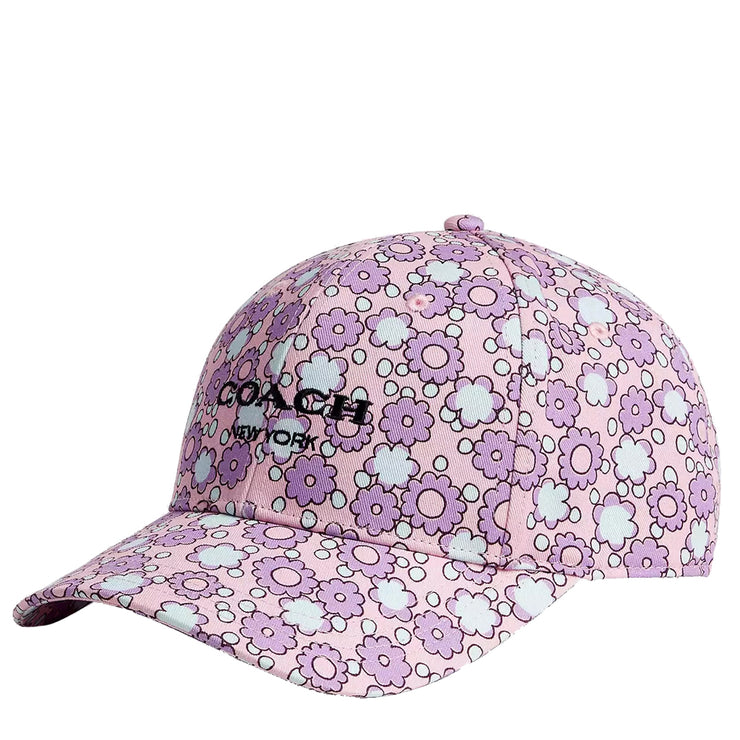 Front View of Coach Floral Print Baseball Hat in Purple CBO67
