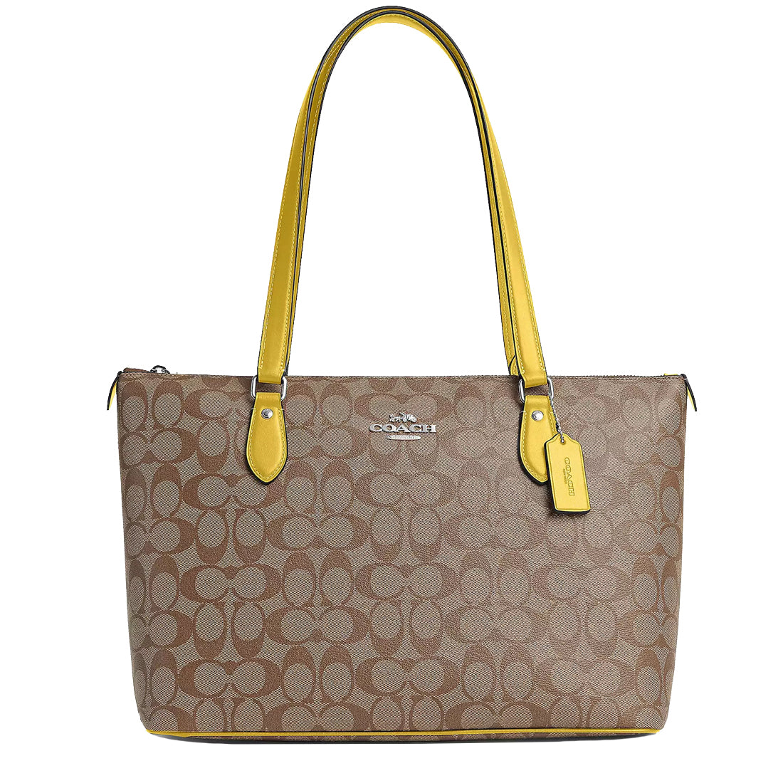 Ch504 Key Pattern Buy Coach Gallery Tote Bag In Signature Canvas in Khaki/ Retro Yellow ...