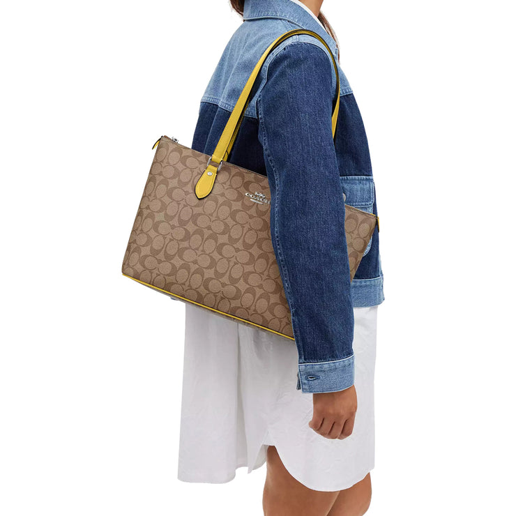 Buy Coach Gallery Tote Bag In Signature Canvas in Khaki/ Retro Yellow CH504 Online in Singapore | PinkOrchard.com