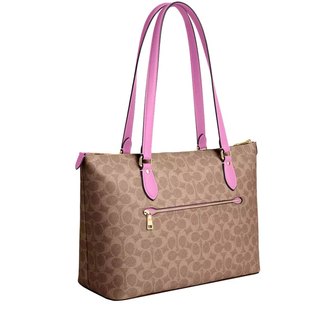 Buy Coach Gallery Tote Bag In Signature Canvas in Tan/ Fuschia CW381 Online in Singapore | PinkOrchard.com