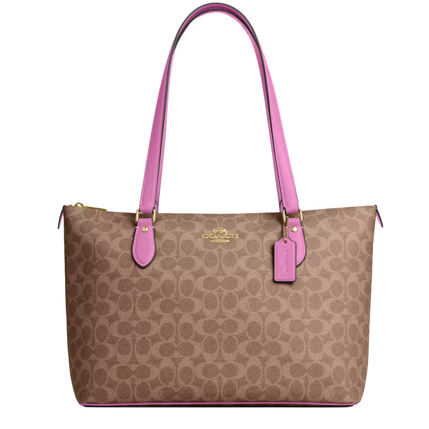 Buy Coach Gallery Tote Bag In Signature Canvas in Tan/ Fuschia CW381 Online in Singapore | PinkOrchard.com