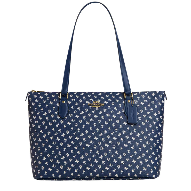 Front View of Coach Gallery Tote Bag With Floral Print - Deep Blue Multi CBM20