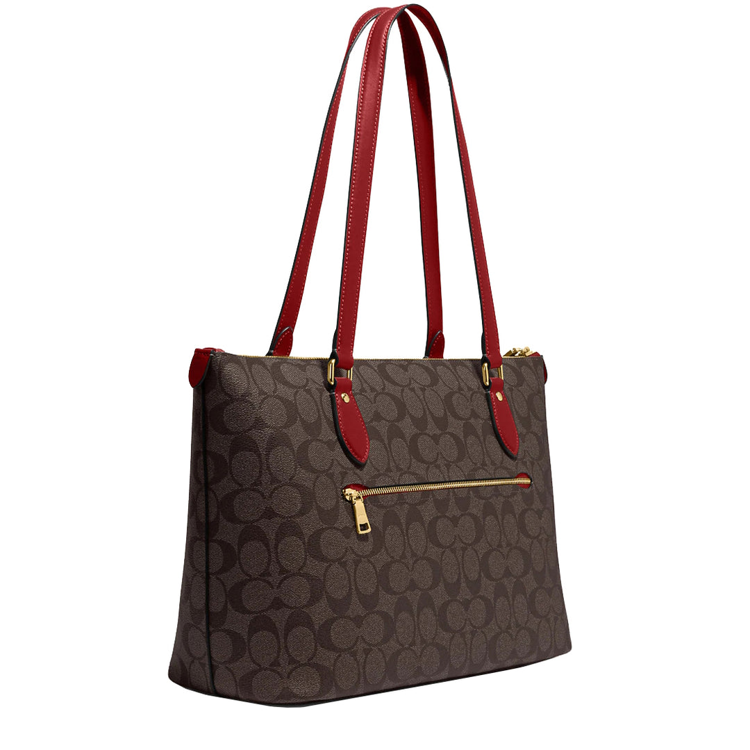 Coach Gallery Tote Bag In Signature Canvas in Brown/ 1941 Red