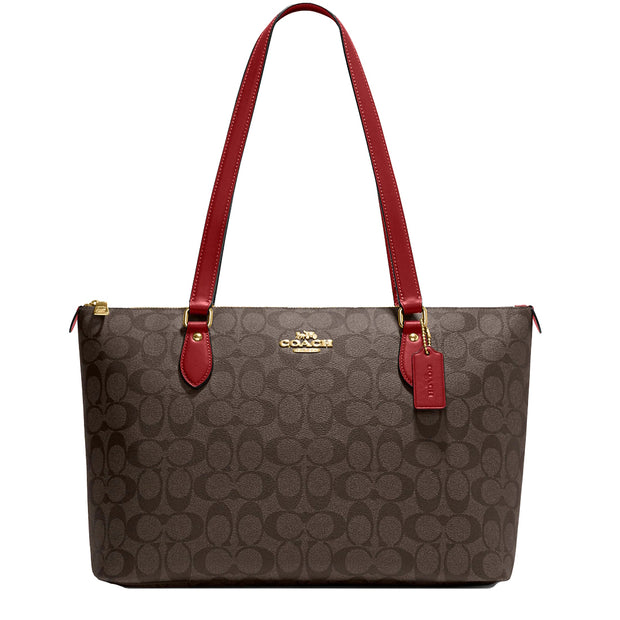 Coach Gallery Tote Bag In Signature Canvas in Brown/ 1941 Red CH504