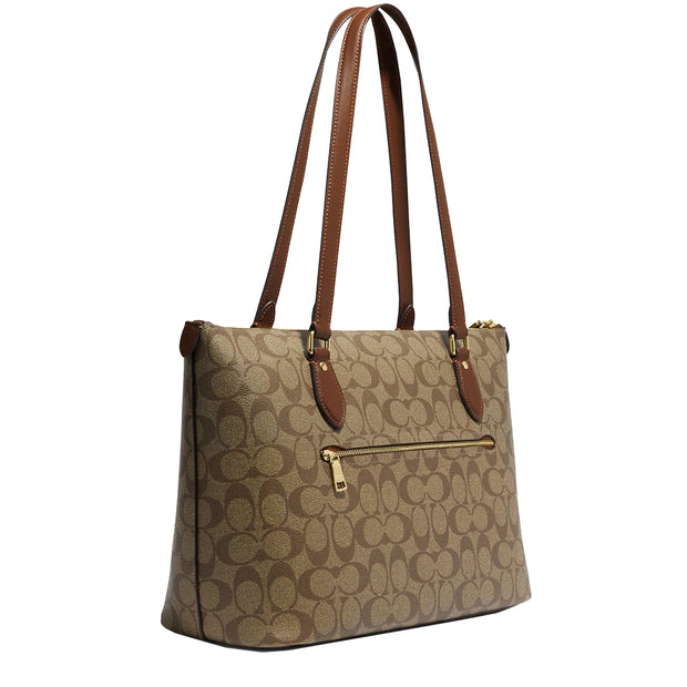 Coach Gallery Tote Bag In Signature Canvas in Khaki/ Saddle 2 CH504