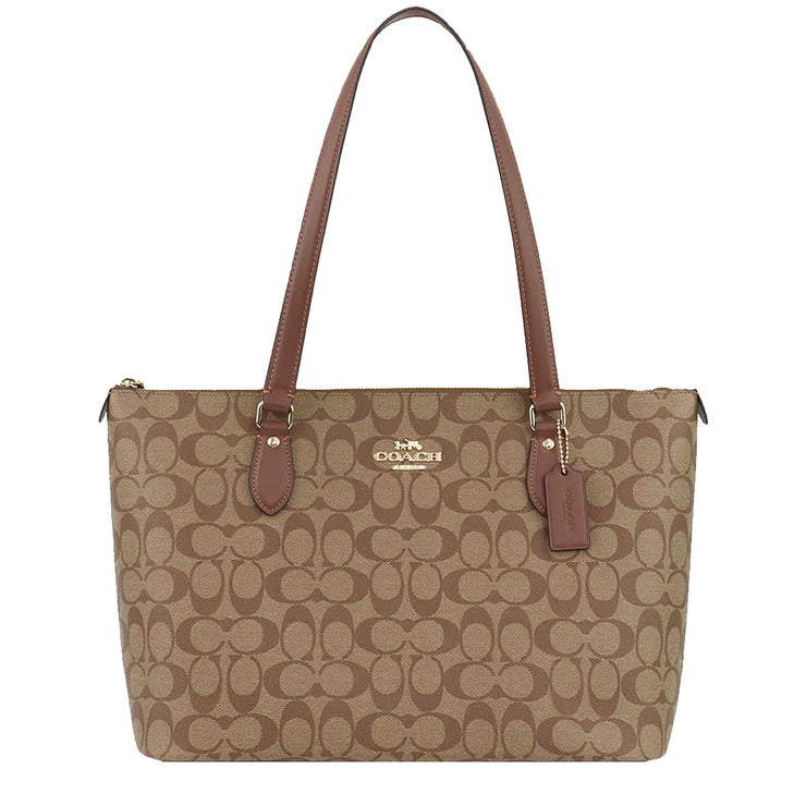 Coach Gallery Tote Bag In Signature Canvas in Khaki/ Saddle 2 CH504