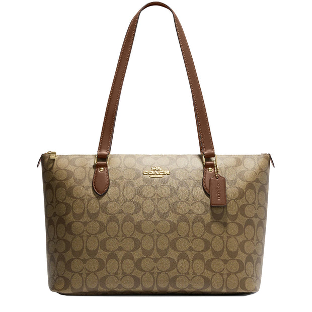 Coach Gallery Tote Bag In Signature Canvas in Khaki/ Saddle 2 CH504