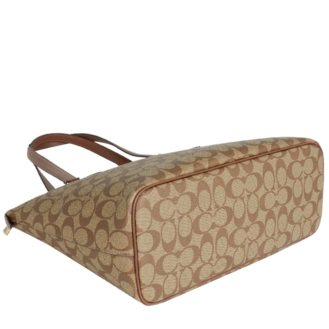 Coach Gallery Tote Bag In Signature Canvas in Khaki/ Saddle 2 Coach Gallery Tote Bag In Signature Canvas in Khaki/ Saddle 2