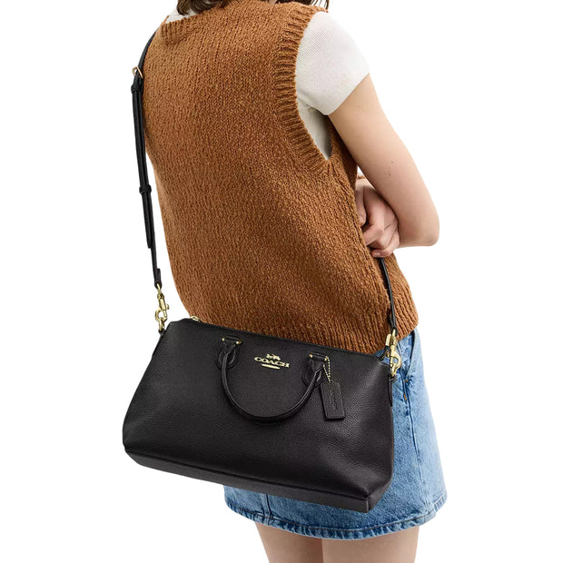 Model Wearing Coach Georgia Satchel Bag - Black CR156