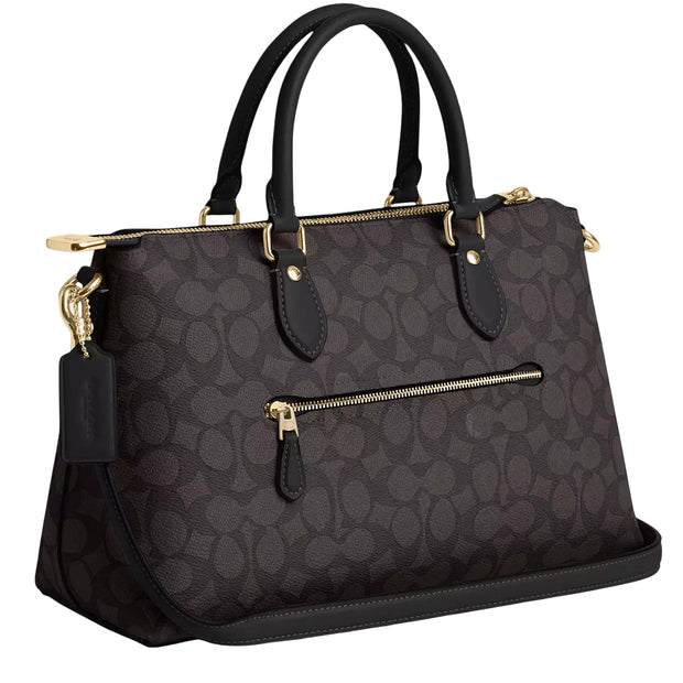 Back View of Coach Georgia Satchel Bag In Signature Canvas - Walnut/ Black CW422