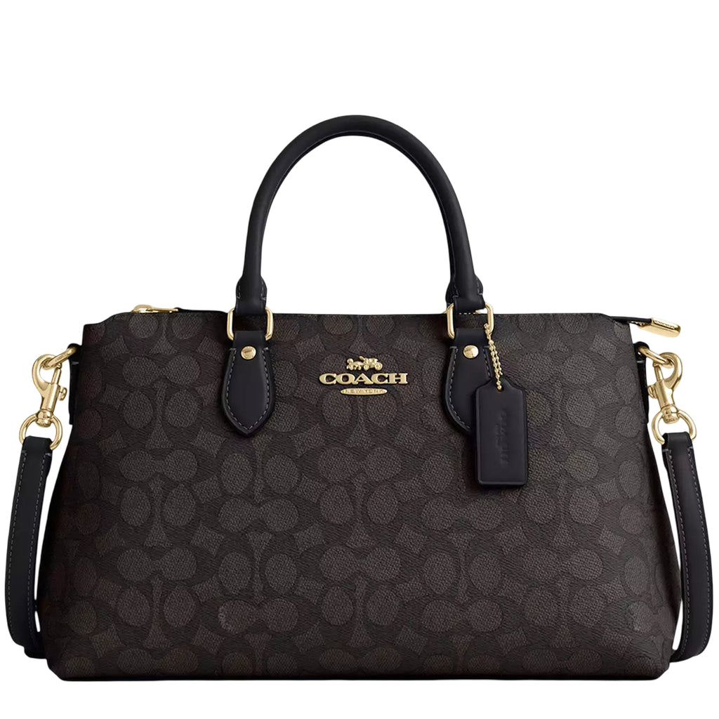 バッグ Coach Signature Canvas Satchel BLK 2WAY Coach Georgia Satchel Bag In Signature Canvas - Walnut/ Black