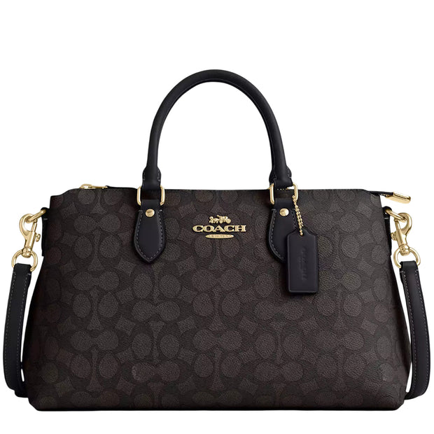 Front View of Coach Georgia Satchel Bag In Signature Canvas - Walnut/ Black CW422