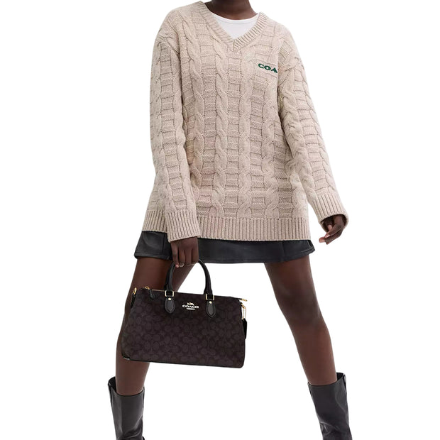 Model Carrying Coach Georgia Satchel Bag In Signature Canvas - Walnut/ Black CW422