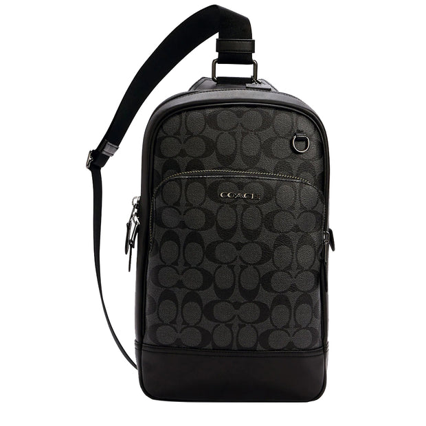 Coach Graham Pack Bag In Signature Canvas in Charcoal/ Black C2932