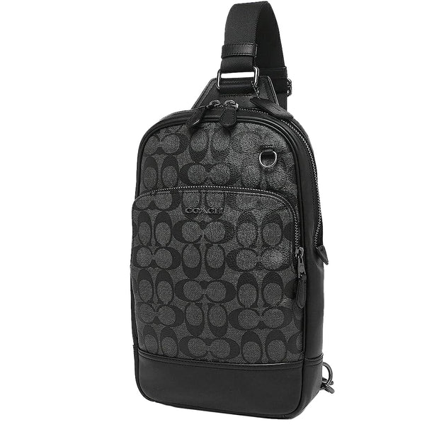Coach Graham Pack Bag In Signature Canvas in Charcoal/ Black C2932