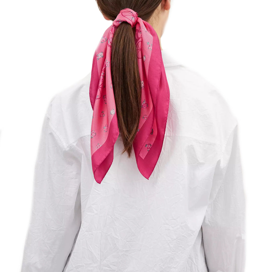 Coach Horse And Carriage Tea Rose Print Silk Bandana Scarf in Bright Violet  C0007