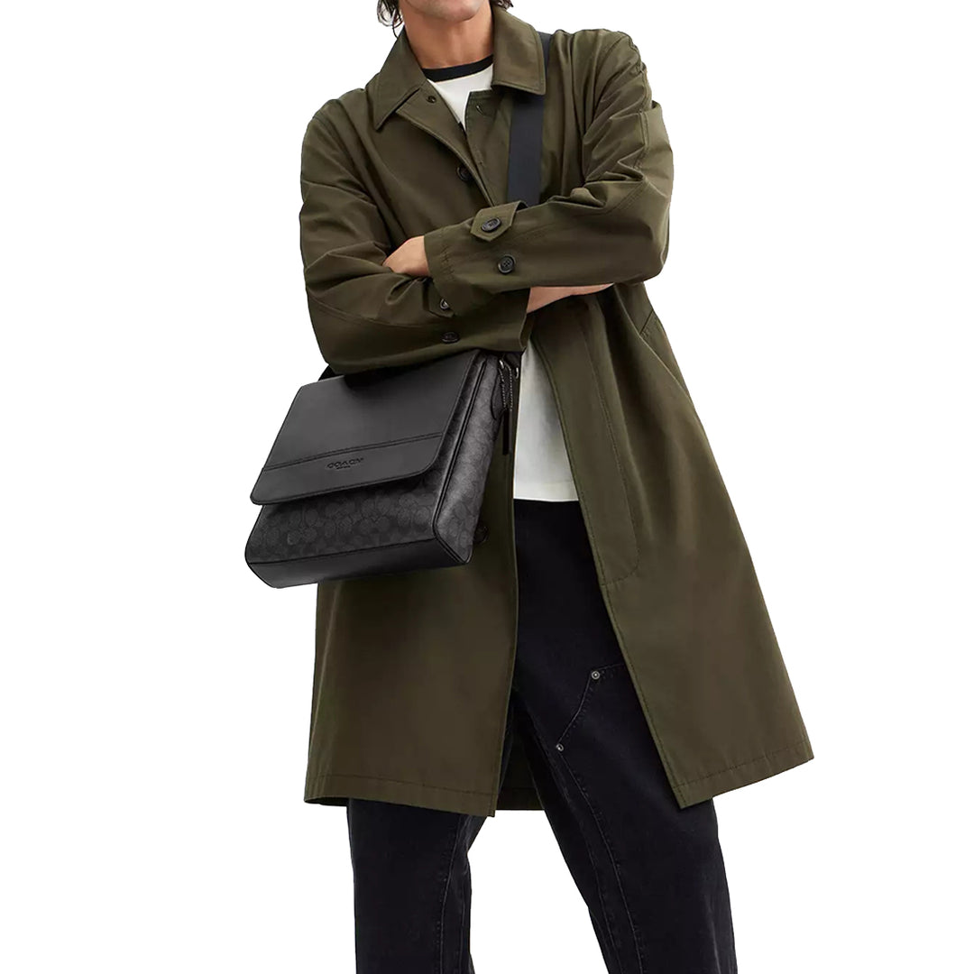 Coach Houston Map Bag In Signature Canvas in Charcoal/ Black CZ399