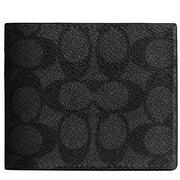 Front View of Coach Id Billfold Wallet In Signature Canvas - Charcoal/ Black CY394