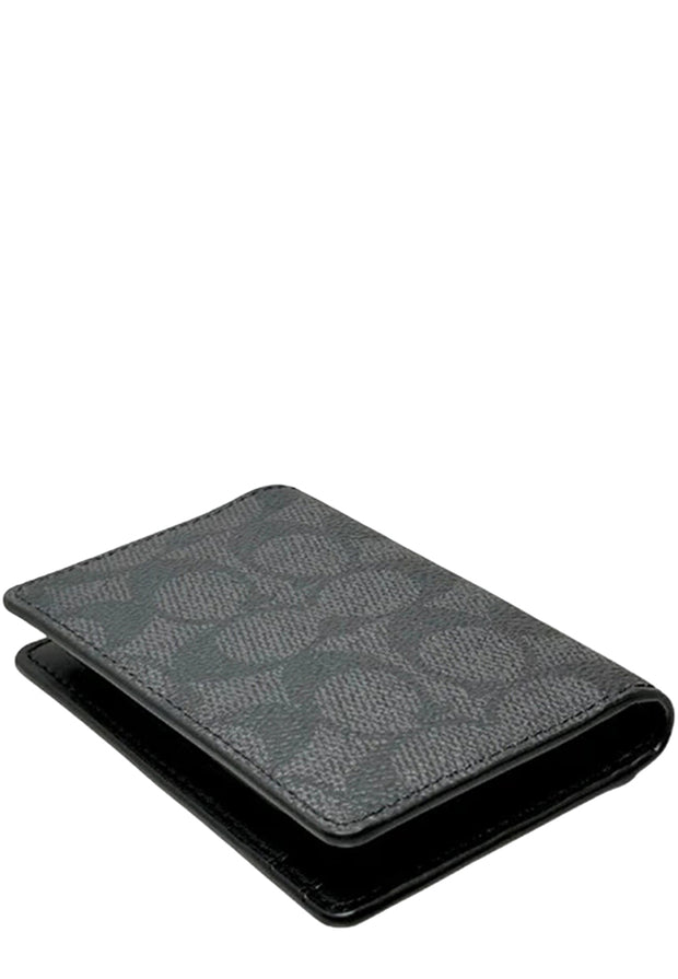 Coach Id Wallet In Signature Canvas - Charcoal/ Black CW367, Shown Lying Flat