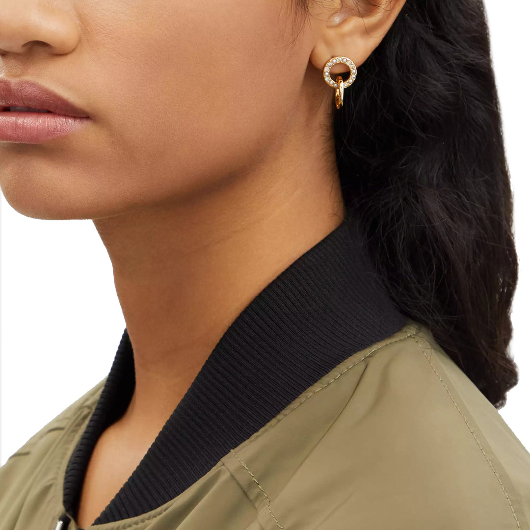 Buy Coach Interlocking Open Circle Pearl Huggie Earrings in Gold