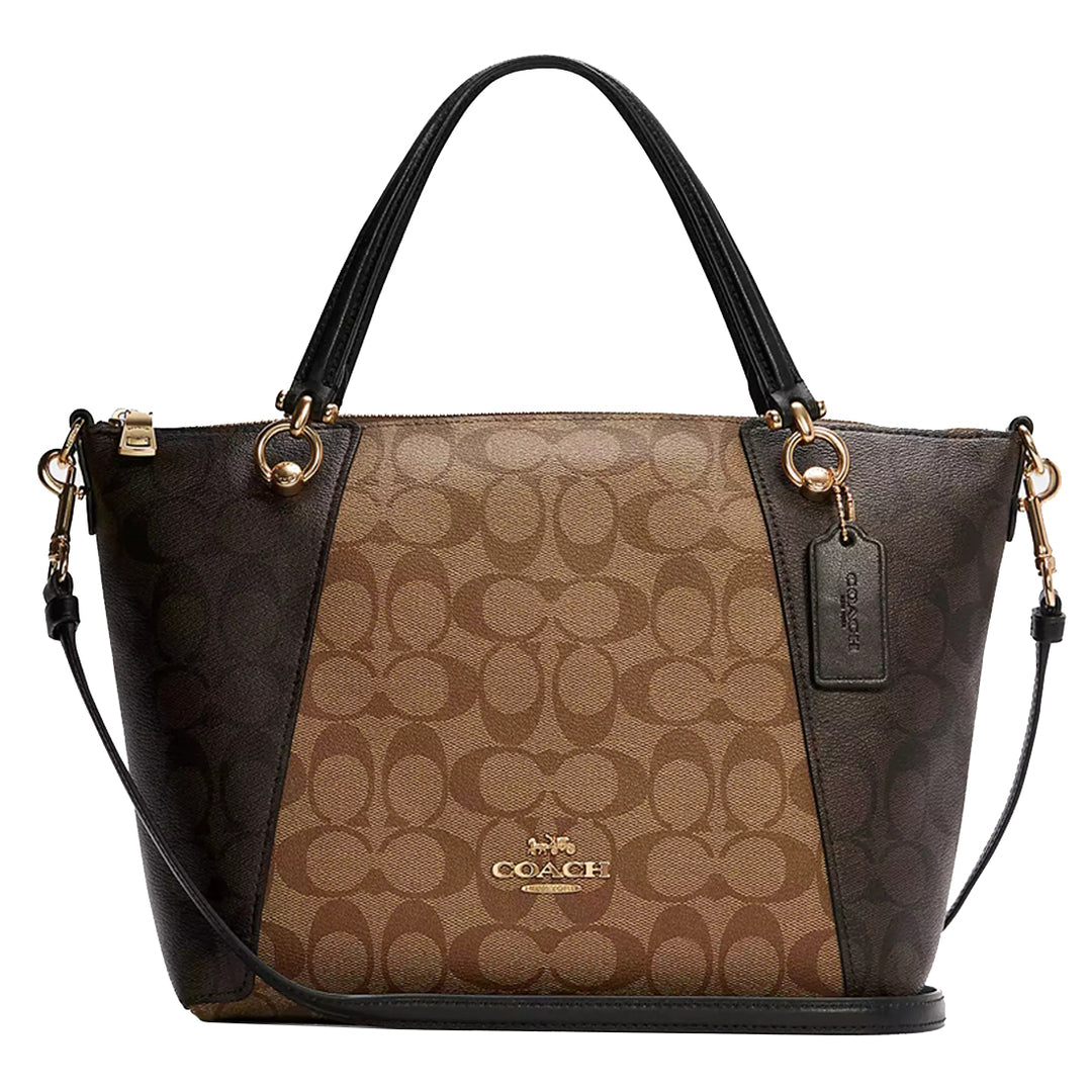 Buy Coach Kacey Satchel Bag In Blocked Signature Canvas in Khaki