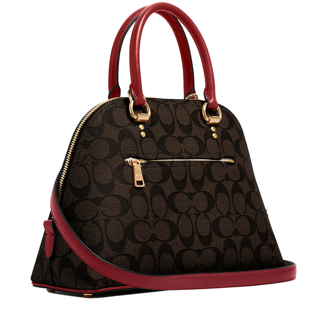 Coach Katy Satchel Bag In Signature Canvas in Brown/ 1941 Red 25