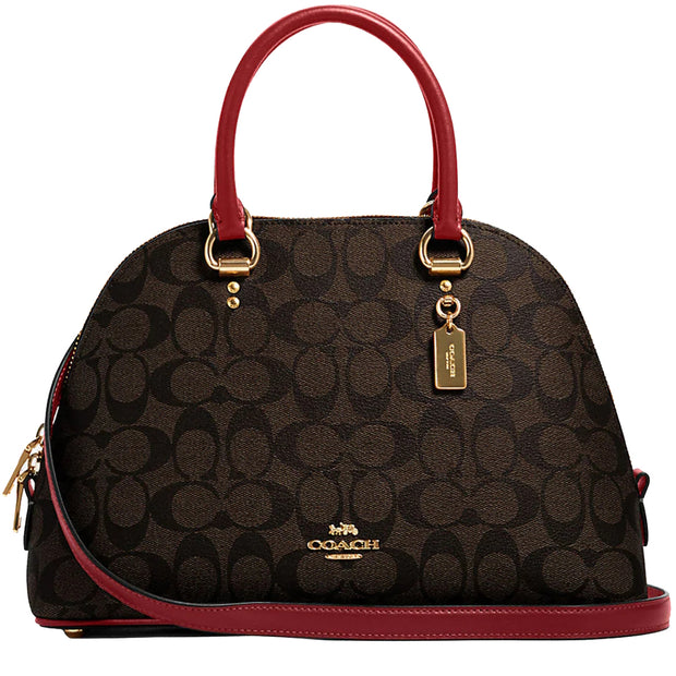 Coach Katy Satchel Bag In Signature Canvas in Brown/ 1941 Red 25