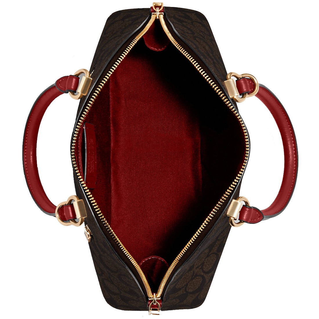 Coach Katy Satchel Bag In Signature Canvas in Brown/ 1941 Red 2558