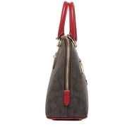 Coach Katy Satchel Bag In Signature Canvas in Brown/ 1941 Red 25