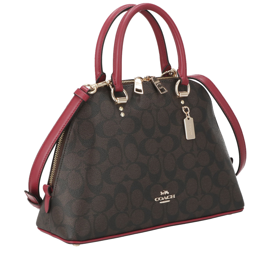Coach Katy Satchel Bag In Signature Canvas in Brown/ 1941 Red 2558