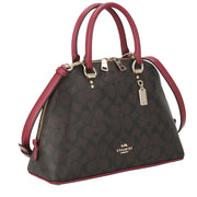 Coach Katy Satchel Bag In Signature Canvas in Brown/ 1941 Red 25