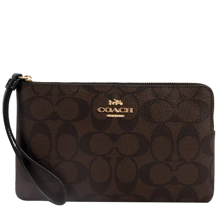 Buy Coach Large Corner Zip Wristlet In Signature Canvas in Gold/ Brown Black CS438 Online in Singapore | PinkOrchard.com