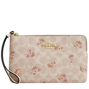 Front View of Coach Large Corner Zip Wristlet In Signature Canvas - Sand Multi CBA72