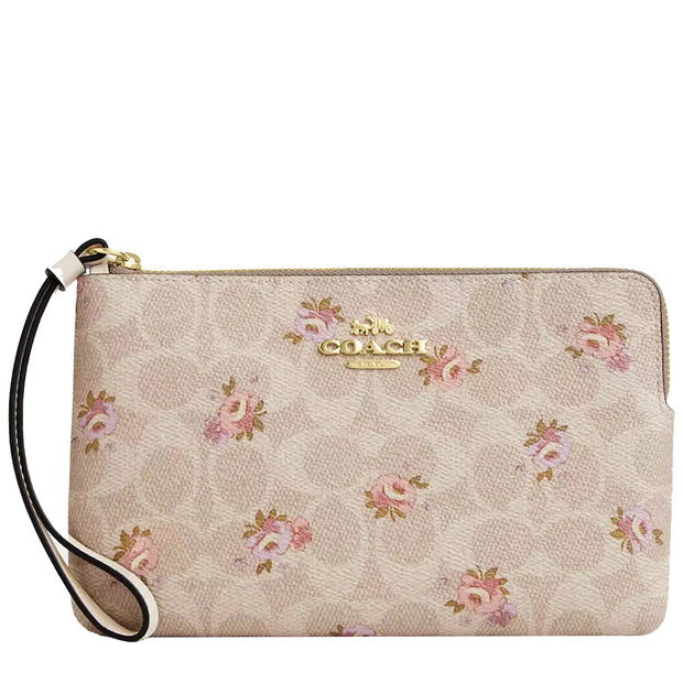 Front View of Coach Large Corner Zip Wristlet In Signature Canvas - Sand Multi CBA72