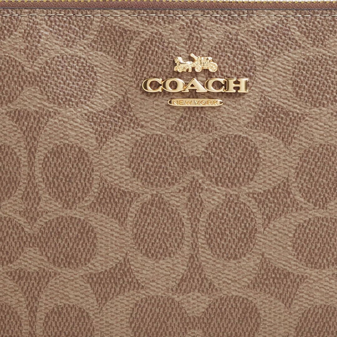 Coach Large Corner Zip Wristlet In Signature Canvas - Tan/ Brown